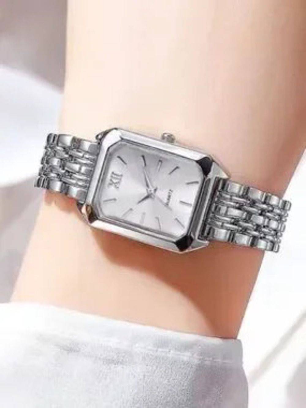 Silver Rectangular-Link Women's Watch - Picture 3 of 5